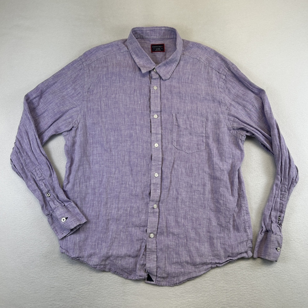 UNTUCKit Shirt Mens XL Purple 100% Linen Button Up Long Sleeve Casual Summer